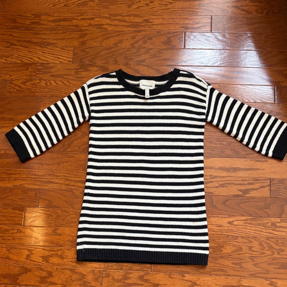 Lands' End Black and White Striped Crew Neck Sweater